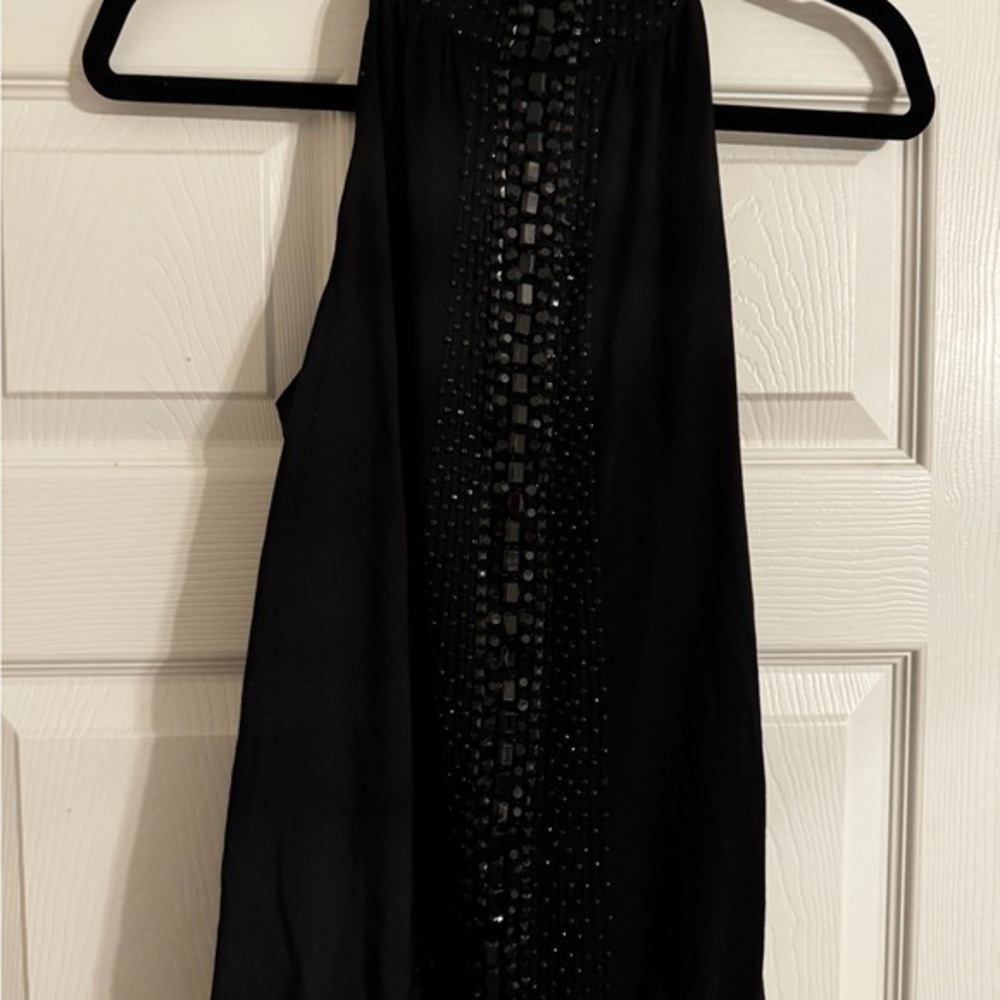 INC International Concepts Black Embellished Backless Tank Top